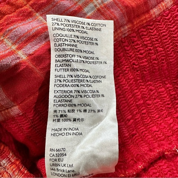 Free People Cherry Bomb Balloon Sleeve Madras Plaid Top Red Hot Medium Milkmaid - Picture 6 of 11